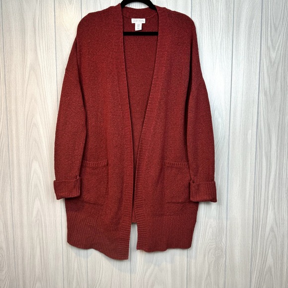 Women's Burnt Red Ruby Moon Fuzzy Extra Long Cardigan Size M - Picture 1 of 7